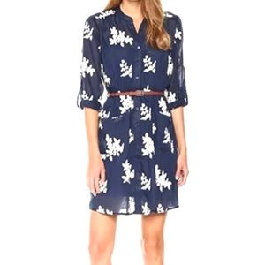 NWT Beige By Eci Embroidered Shirt Dress Floral Blue With Slip Size 4